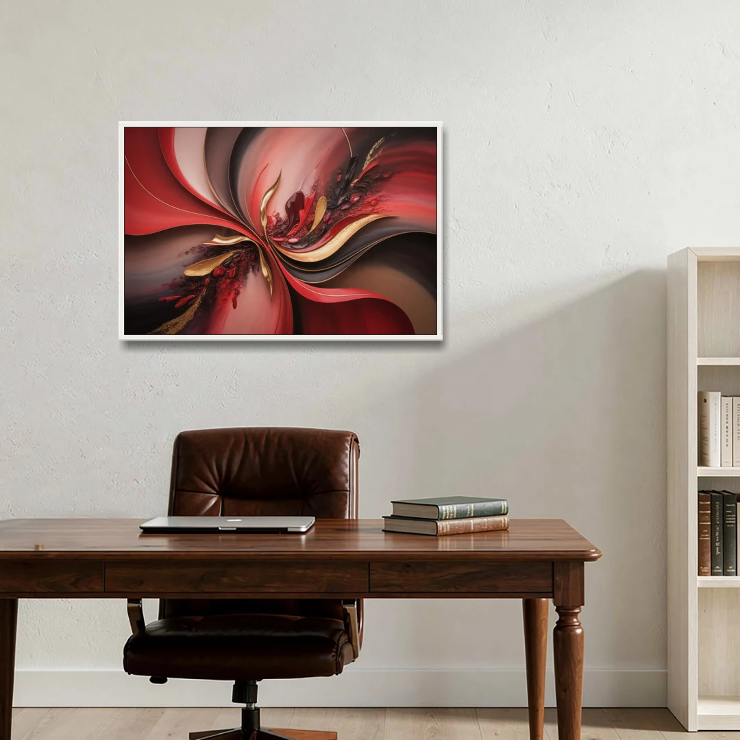 Passion Waves Red Abstract - White Framed Canvas Wall Art - Office - 36x24