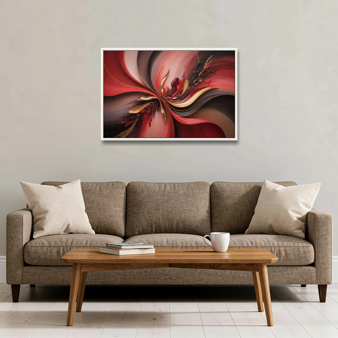 Passion Waves Red Abstract - White Framed Canvas Wall Art - Sofa - 36x24