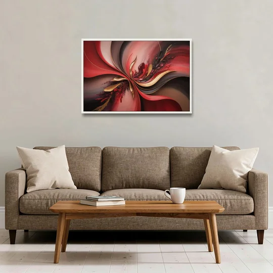 Passion Waves Red Abstract - White Framed Canvas Wall Art - Sofa - 36x24