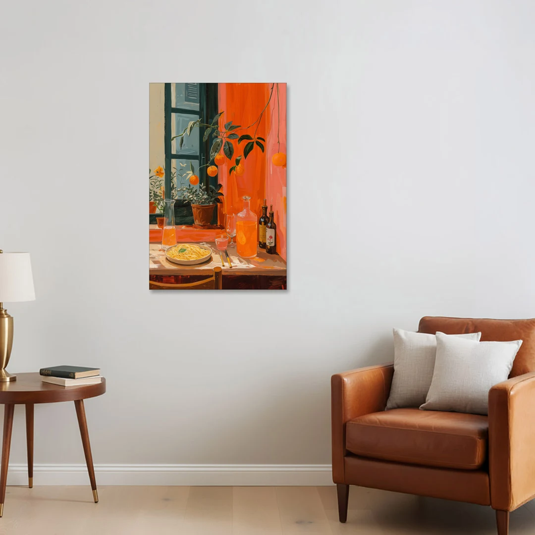 Pasta Art of a Trattoria Table - Canvas Wall Art - Sofa - 24x36