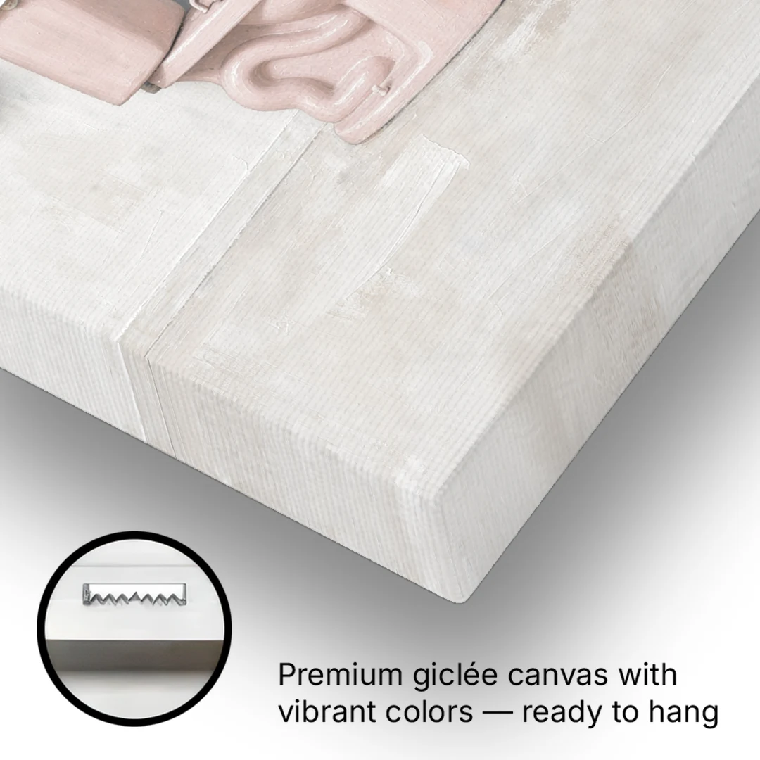 Pastel Bathroom Decor with a Pink Toilet in Profile - Canvas Wall Art - Gallery Wrap Corner