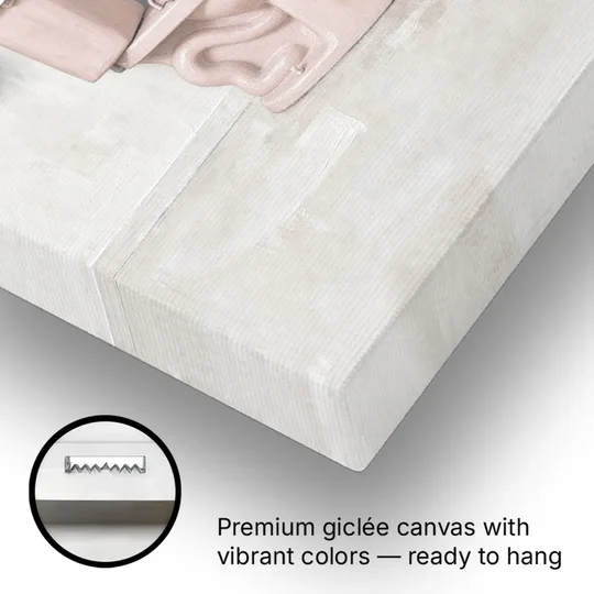Pastel Bathroom Decor with a Pink Toilet in Profile - Canvas Wall Art - Gallery Wrap Corner