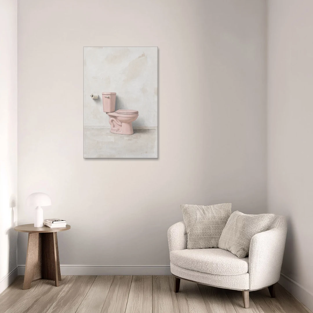 Pastel Bathroom Decor with a Pink Toilet in Profile - Canvas Wall Art - Sofa - 24x36