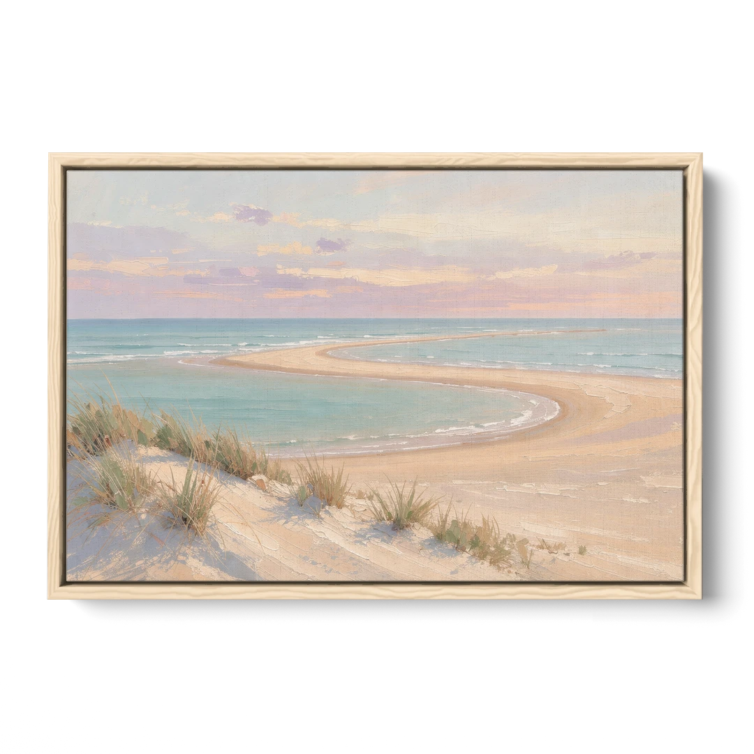 Pastel Beach Painting with Seafoam Lagoon - Oak Framed Canvas Wall Art - Front