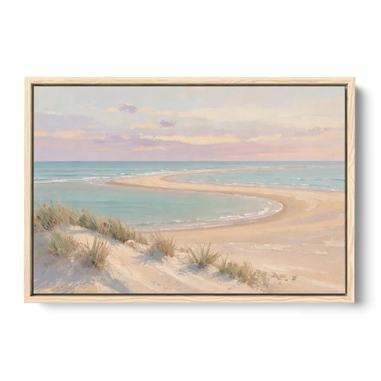 Pastel Beach Painting with Seafoam Lagoon - Oak Framed Canvas Wall Art - Front