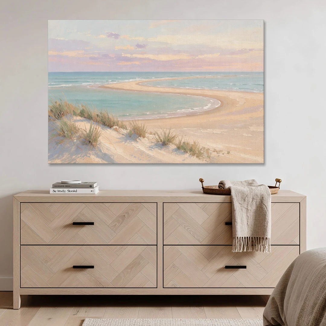 Pastel Beach Painting with Seafoam Lagoon - Canvas Wall Art - Coffee Table - 60x40