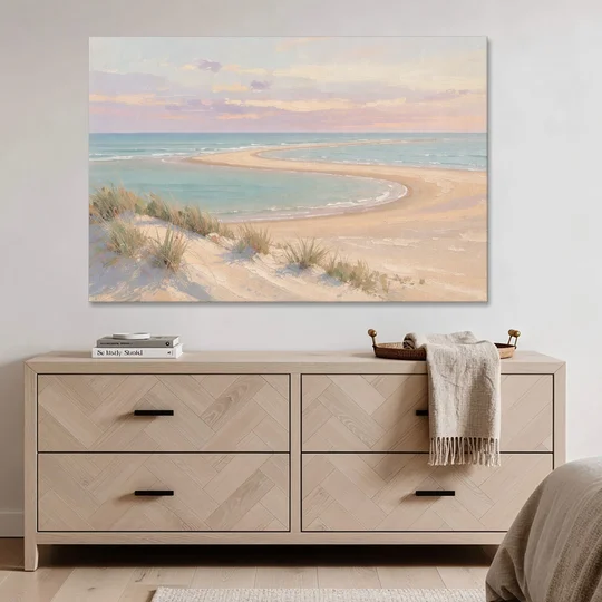Pastel Beach Painting with Seafoam Lagoon - Canvas Wall Art - Coffee Table - 60x40