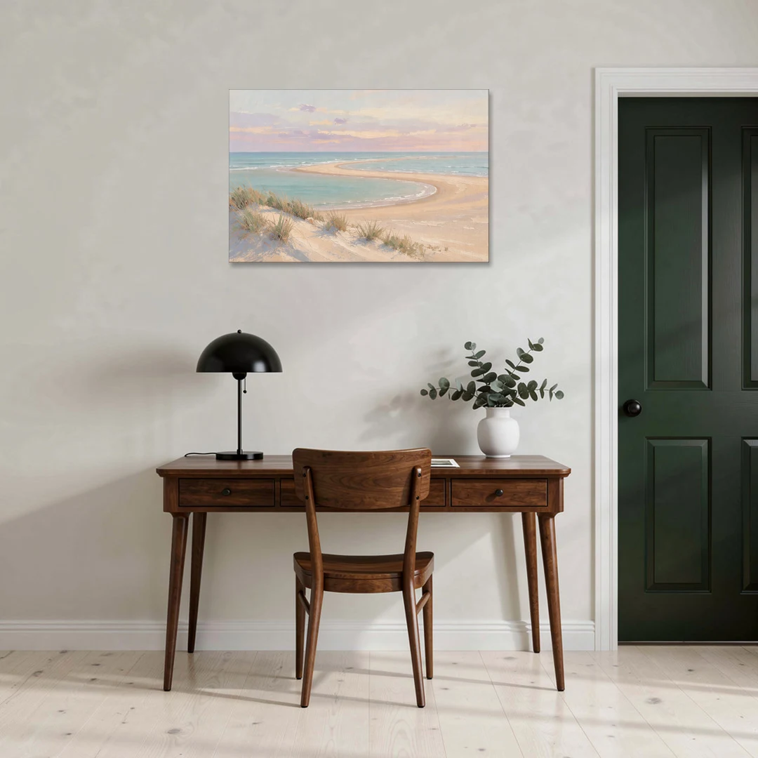 Pastel Beach Painting with Seafoam Lagoon - Canvas Wall Art - Office - 36x24