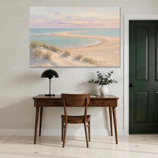 Pastel Beach Painting with Seafoam Lagoon - Canvas Wall Art - Office - 60x40