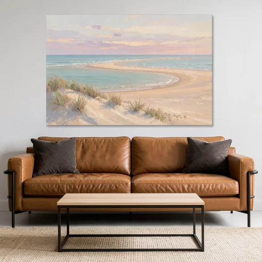 Pastel Beach Painting with Seafoam Lagoon - Canvas Wall Art - Sofa - 60x40