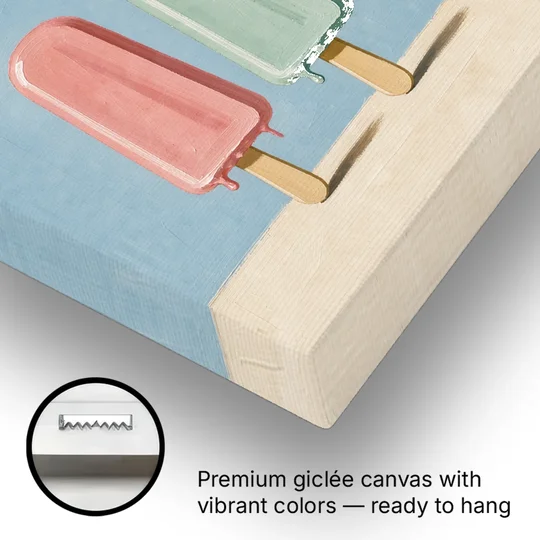 Pastel Wall Art with Five Popsicles in a Row - Canvas Wall Art - Gallery Wrap Corner