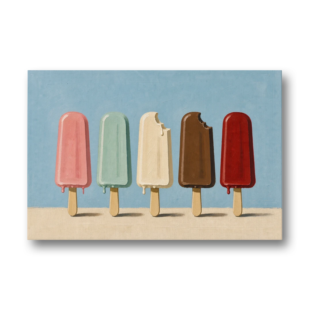 Pastel Wall Art with Five Popsicles in a Row - Canvas Wall Art - Front