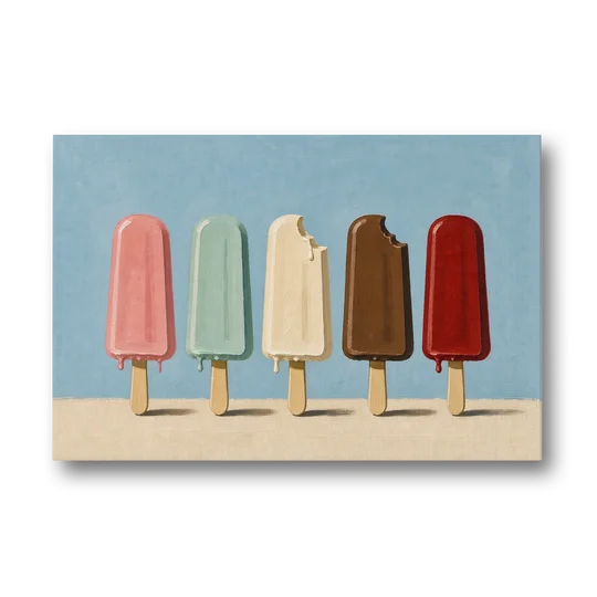 Pastel Wall Art with Five Popsicles in a Row - Canvas Wall Art - Front