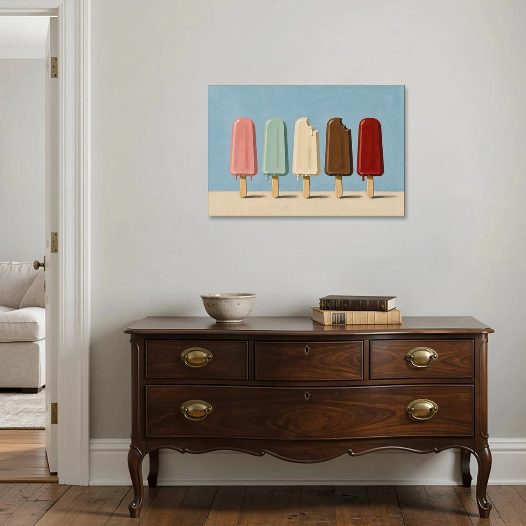 Pastel Wall Art with Five Popsicles in a Row - Canvas Wall Art - Coffee Table - 36x24