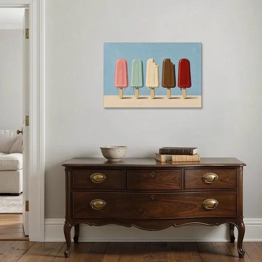 Pastel Wall Art with Five Popsicles in a Row - Canvas Wall Art - Coffee Table - 36x24
