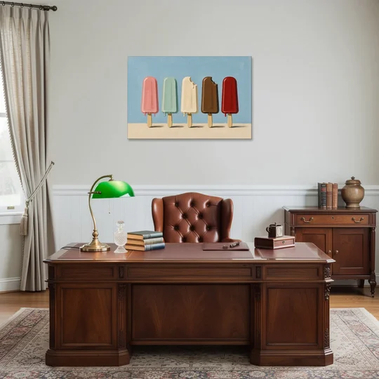 Pastel Wall Art with Five Popsicles in a Row - Canvas Wall Art - Office - 36x24