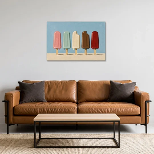 Pastel Wall Art with Five Popsicles in a Row - Canvas Wall Art - Sofa - 36x24