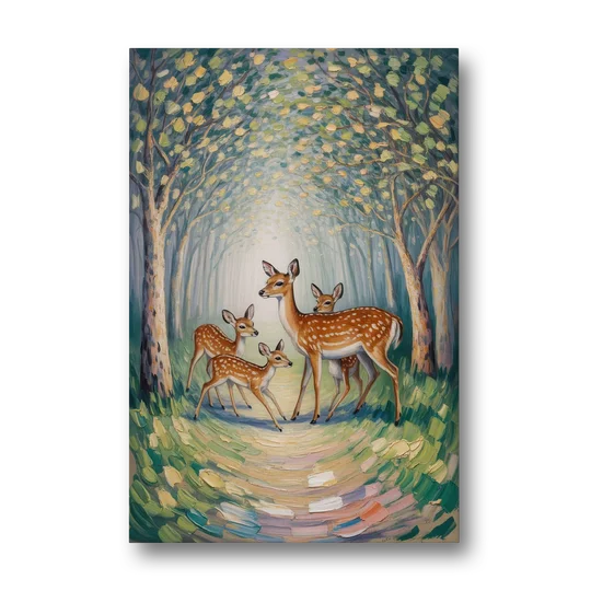 Pastoral Deer Family - Canvas Wall Art - Front