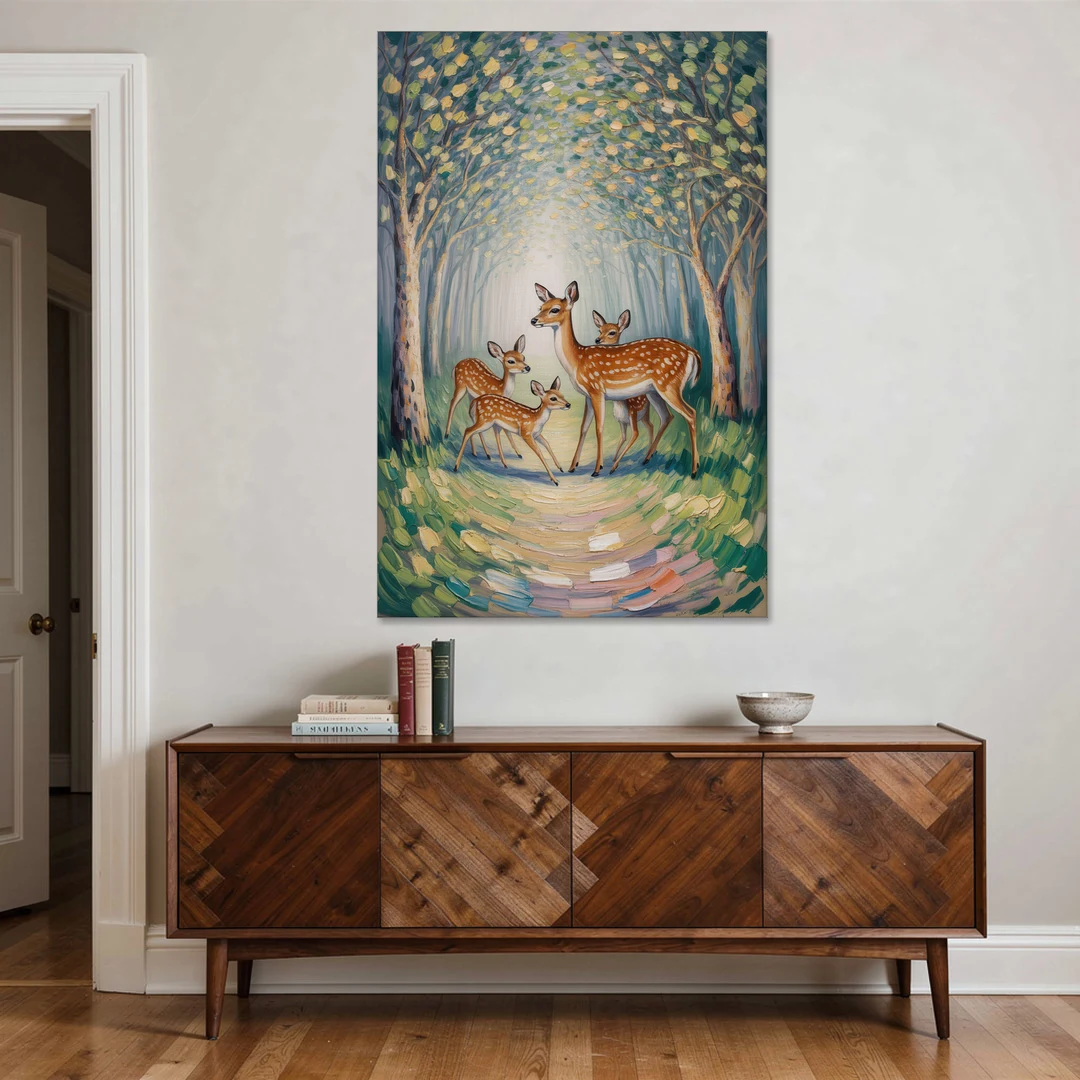 Pastoral Deer Family - Canvas Wall Art - Coffee Table - 40x60