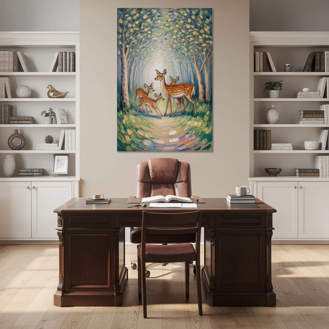 Pastoral Deer Family - Canvas Wall Art - Office - 40x60