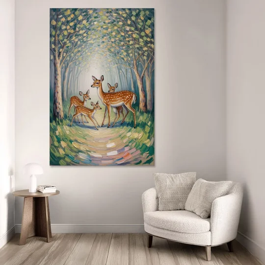 Pastoral Deer Family - Canvas Wall Art - Sofa - 40x60