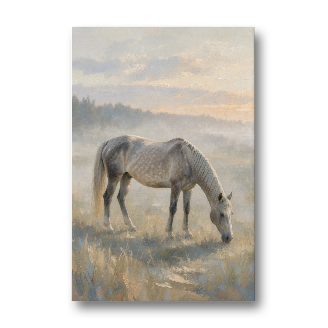 Pastoral Painting of a Dapple Gray Mare at Dawn - Canvas Wall Art - Front