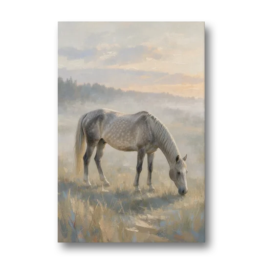 Pastoral Painting of a Dapple Gray Mare at Dawn - Canvas Wall Art - Front