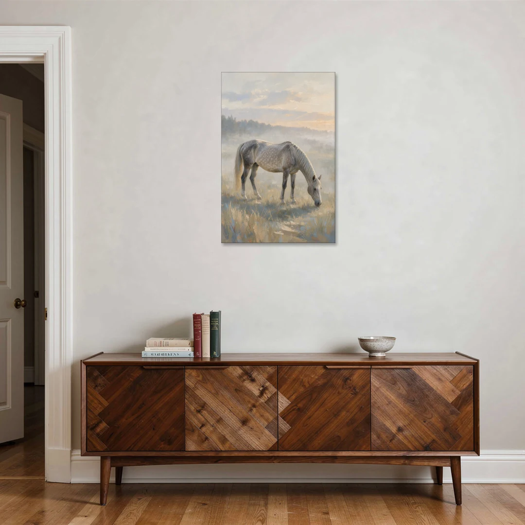 Pastoral Painting of a Dapple Gray Mare at Dawn - Canvas Wall Art - Coffee Table - 24x36