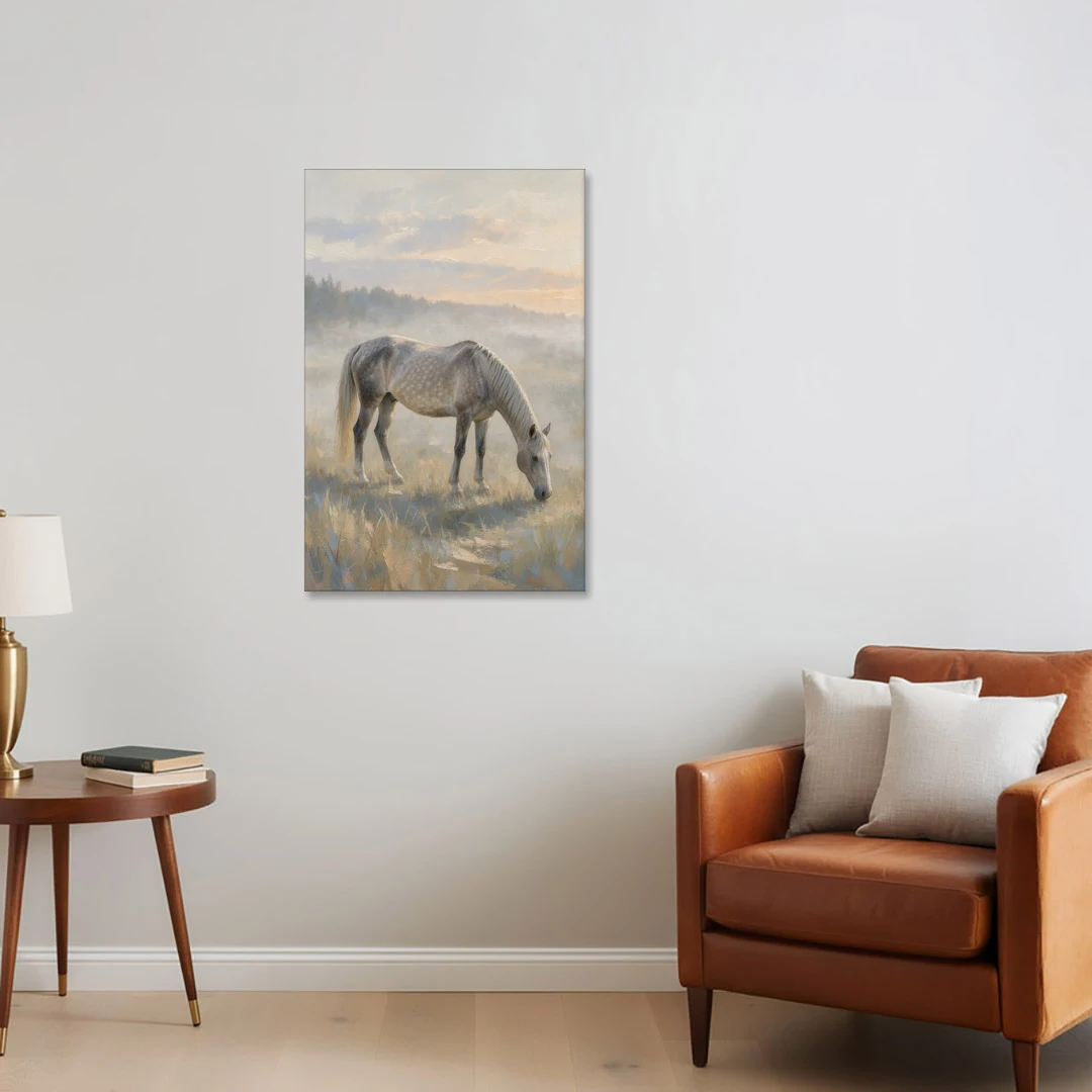 Pastoral Painting of a Dapple Gray Mare at Dawn - Canvas Wall Art - Sofa - 24x36