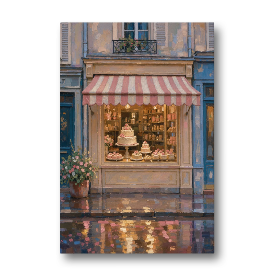 Pastry Painting of a Patisserie at Blue Dusk - Canvas Wall Art - Front
