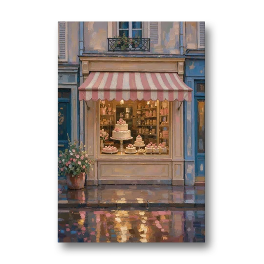 Pastry Painting of a Patisserie at Blue Dusk - Canvas Wall Art - Front