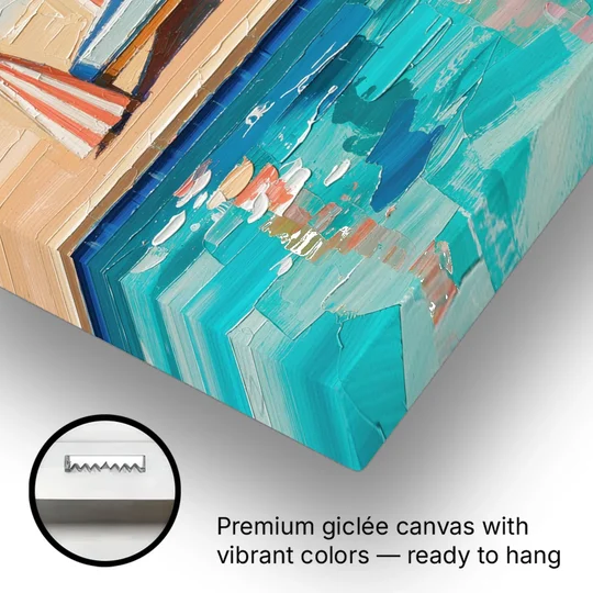 Patio Wall Art Coral Striped Cabana by the Pool - Canvas Wall Art - Gallery Wrap Corner