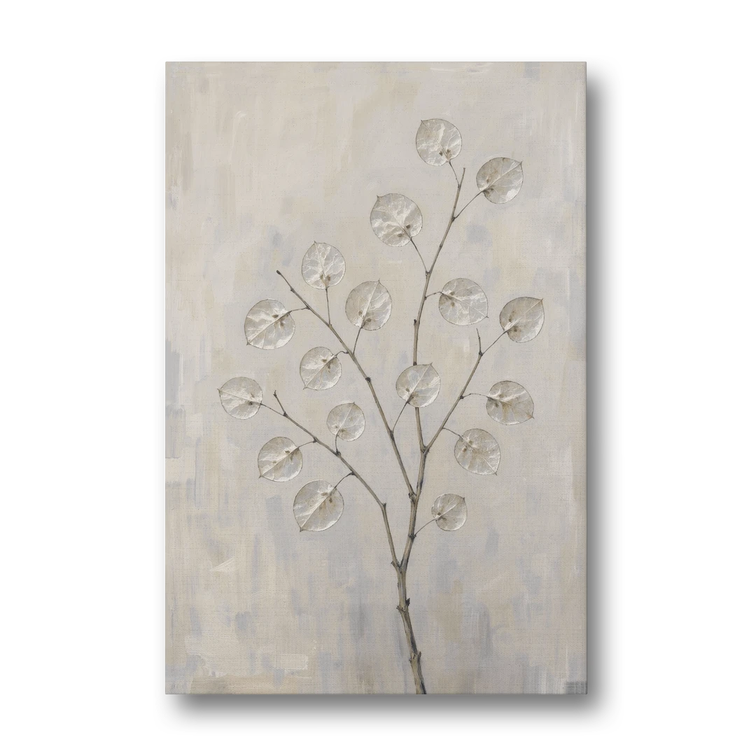 Peaceful Bedroom Art of a Silver Honesty Branch - Canvas Wall Art - Front