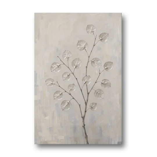 Peaceful Bedroom Art of a Silver Honesty Branch - Canvas Wall Art - Front