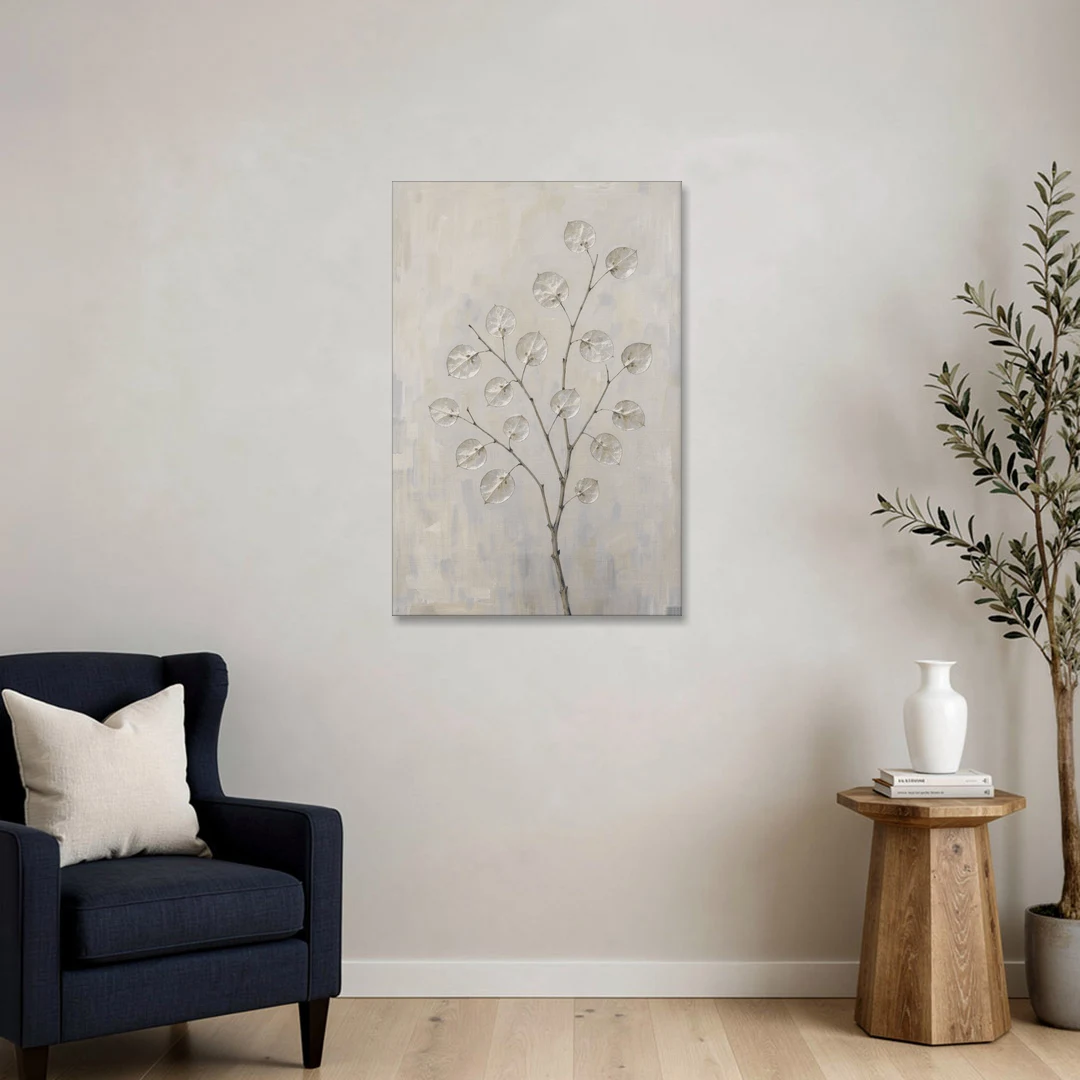 Peaceful Bedroom Art of a Silver Honesty Branch - Canvas Wall Art - Sofa - 24x36
