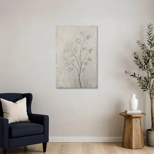 Peaceful Bedroom Art of a Silver Honesty Branch - Canvas Wall Art - Sofa - 24x36