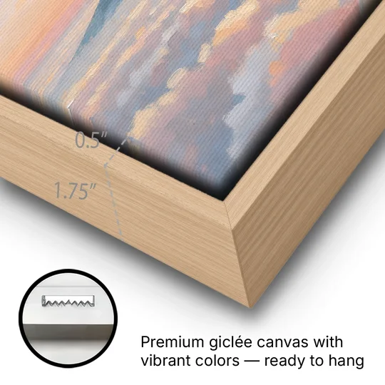 Peaceful Wall Art for Bedroom Twilight Summits - Oak Framed Canvas Wall Art - Gallery Wrap Corner