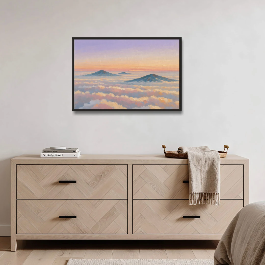 Peaceful Wall Art for Bedroom Twilight Summits - Black Framed Canvas Wall Art - Coffee Table - 36x24