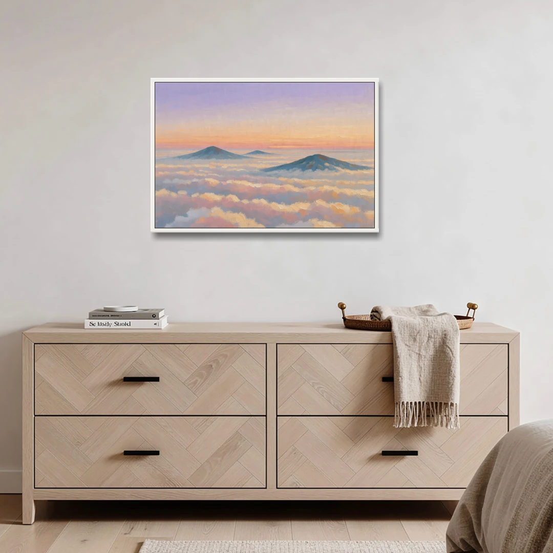 Peaceful Wall Art for Bedroom Twilight Summits - White Framed Canvas Wall Art - Coffee Table - 36x24