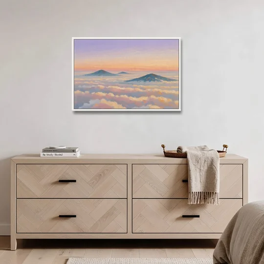 Peaceful Wall Art for Bedroom Twilight Summits - White Framed Canvas Wall Art - Coffee Table - 36x24