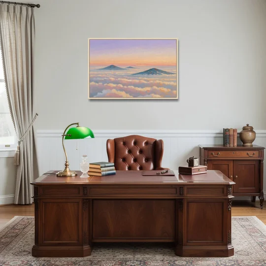 Peaceful Wall Art for Bedroom Twilight Summits - Oak Framed Canvas Wall Art - Office - 36x24