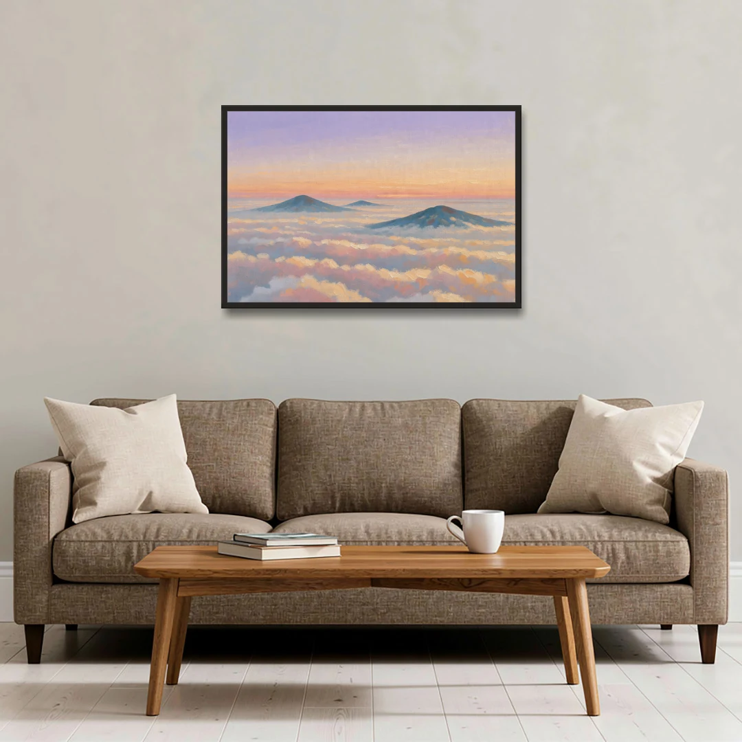 Peaceful Wall Art for Bedroom Twilight Summits - Black Framed Canvas Wall Art - Sofa - 36x24