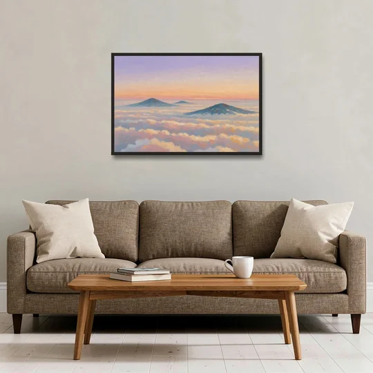 Peaceful Wall Art for Bedroom Twilight Summits - Black Framed Canvas Wall Art - Sofa - 36x24