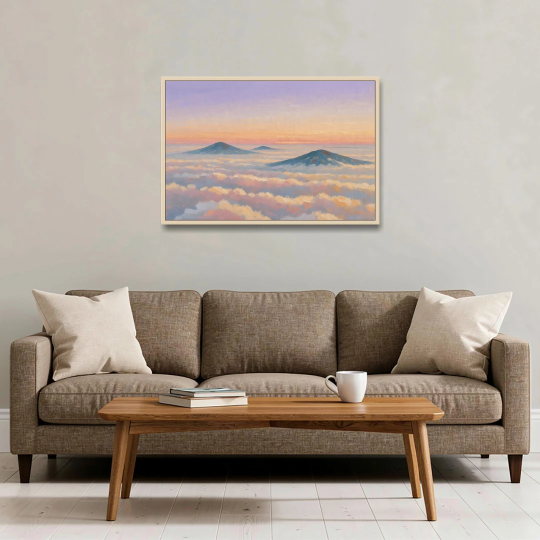 Peaceful Wall Art for Bedroom Twilight Summits - Oak Framed Canvas Wall Art - Sofa - 36x24
