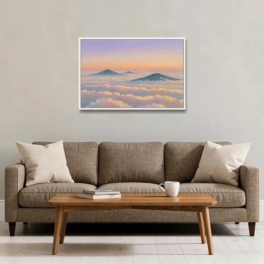 Peaceful Wall Art for Bedroom Twilight Summits - White Framed Canvas Wall Art - Sofa - 36x24