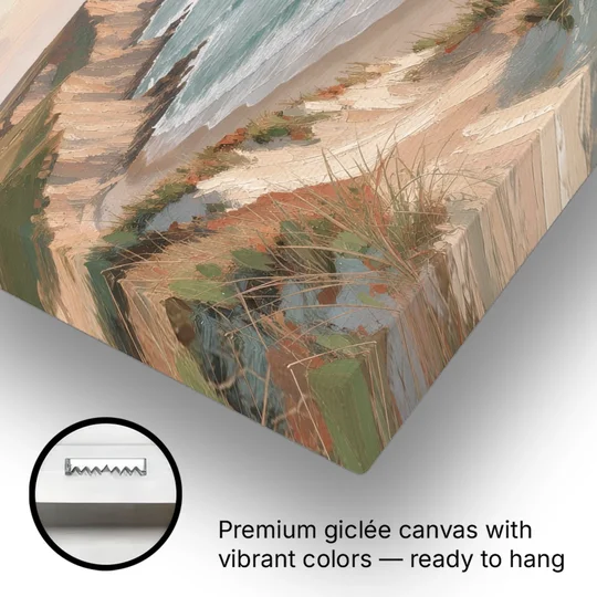 Peach Dawn Seascape Over Chalk Bluffs - Canvas Wall Art - Gallery Wrap Corner