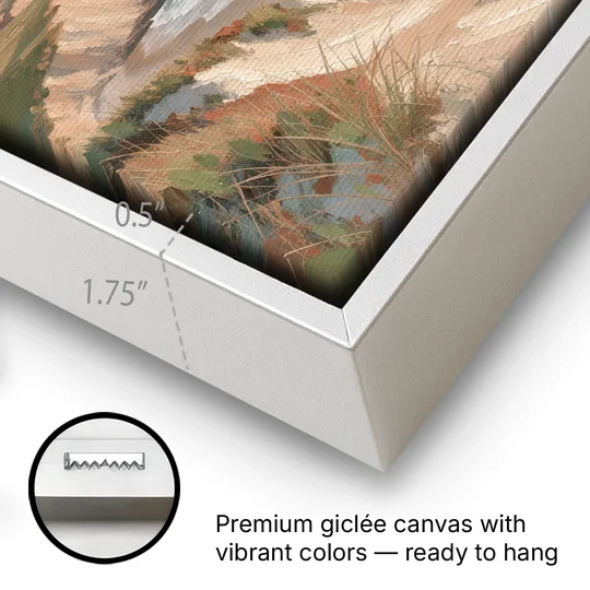 Peach Dawn Seascape Over Chalk Bluffs - White Framed Canvas Wall Art - Gallery Wrap Corner