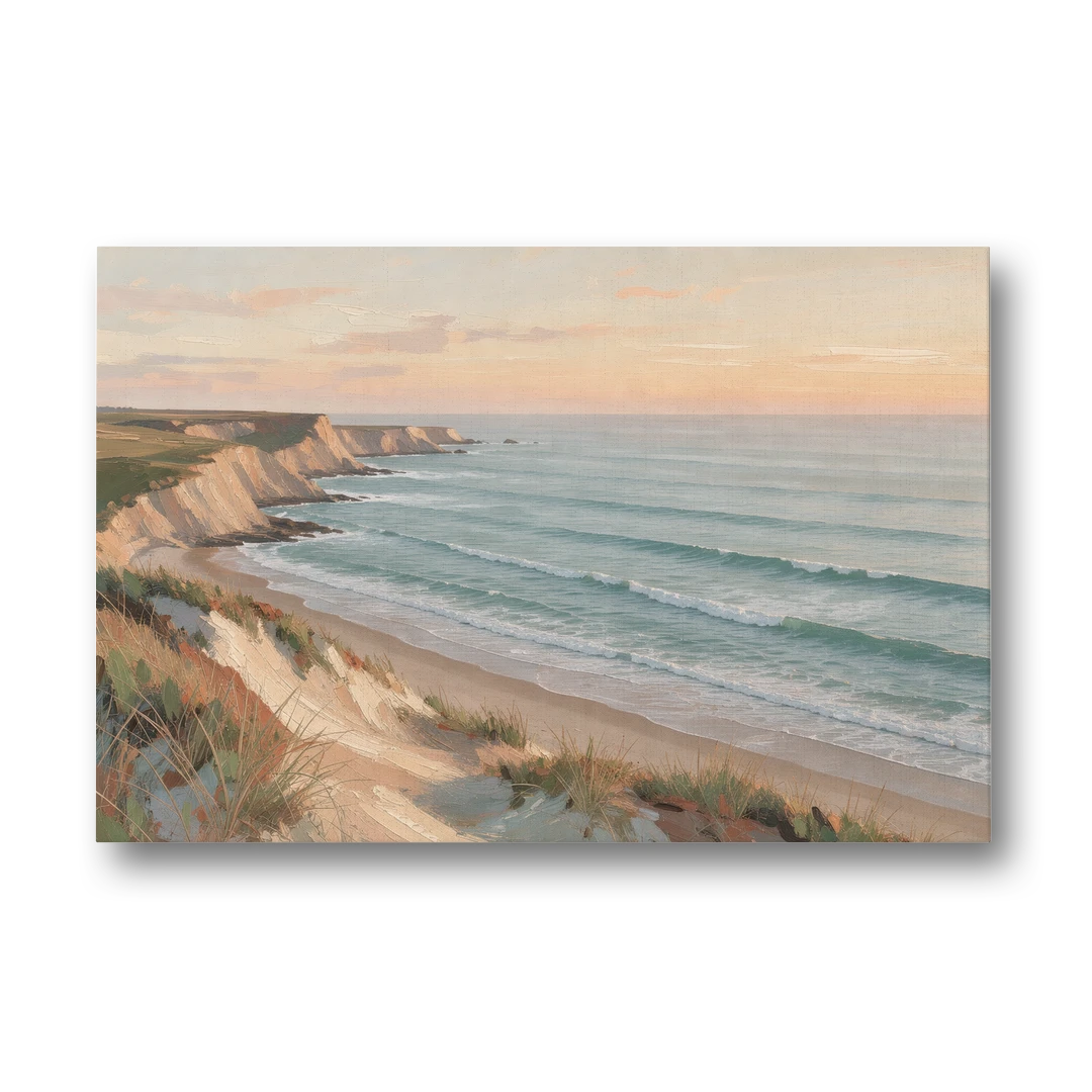 Peach Dawn Seascape Over Chalk Bluffs - Canvas Wall Art - Front