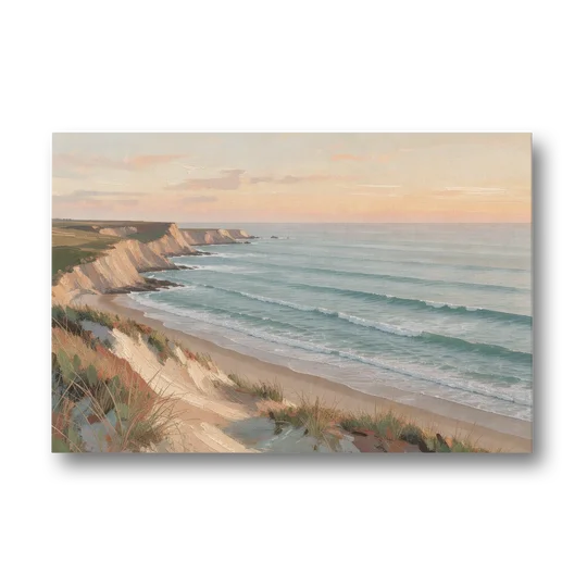 Peach Dawn Seascape Over Chalk Bluffs - Canvas Wall Art - Front