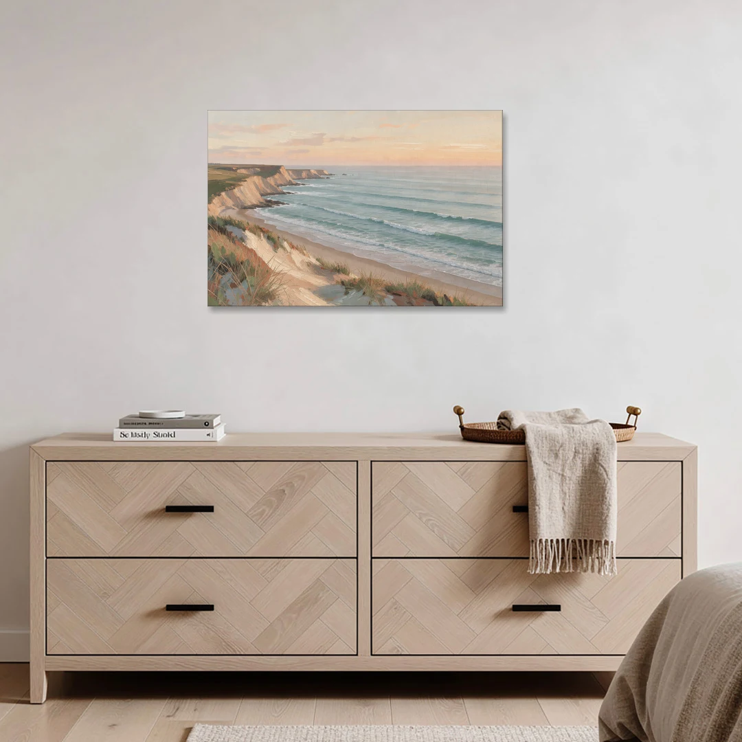 Peach Dawn Seascape Over Chalk Bluffs - Canvas Wall Art - Coffee Table - 36x24